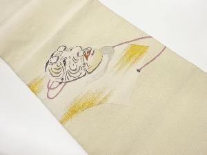 砂子綴れ地紙に能面模様織出し名古屋帯